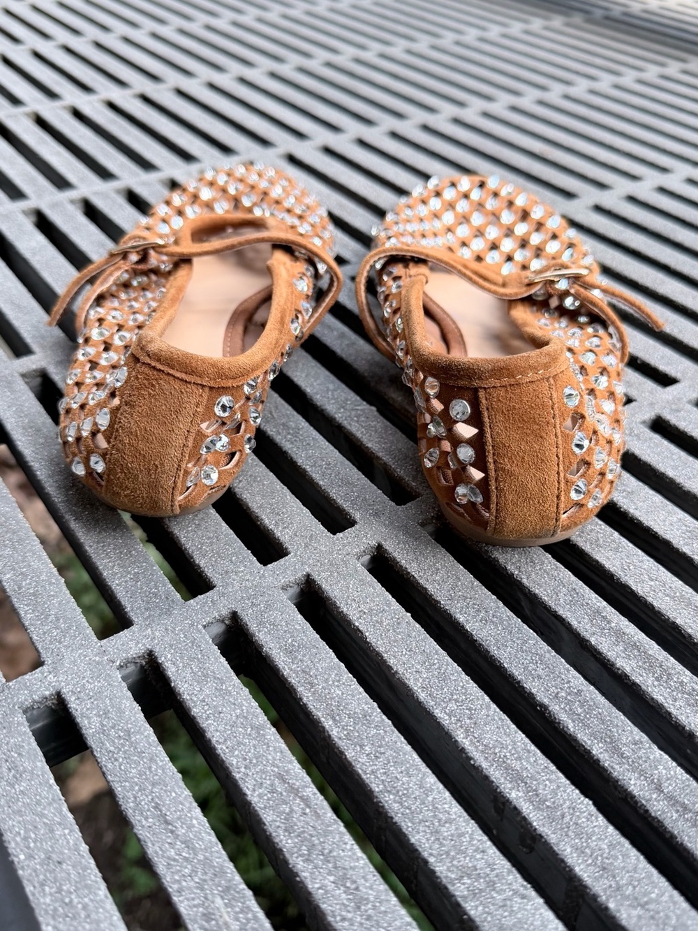 Steve Madden Brown Suede Rhinestone Studded Dreaming Mary Jane Flats - Picture 2 of 7